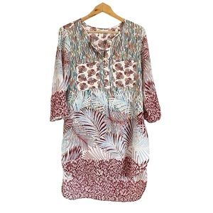 Fig and flower pop over button mixed print high-low tunic top size M